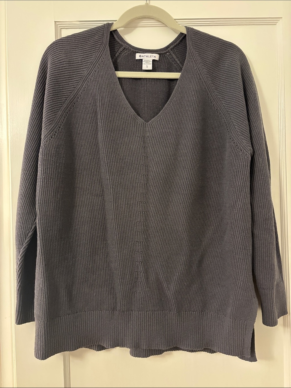 Athleta Women's V-Neck Ribbed Sweater - Slate Gray